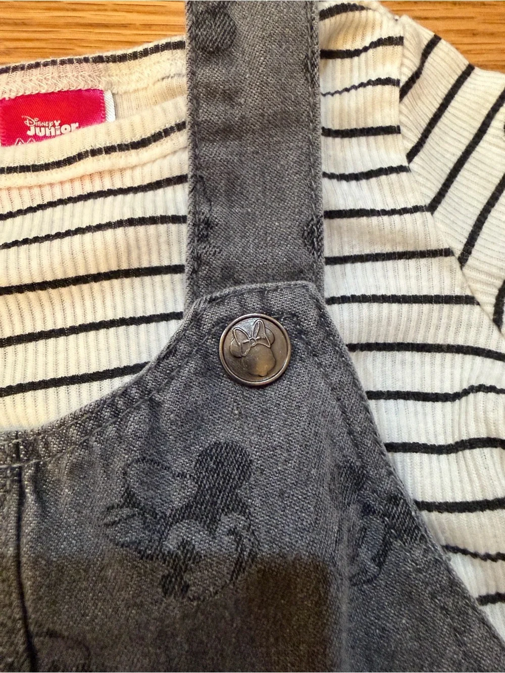 Disney Gray Denim Minnie Pinafore Dress with Striped Top